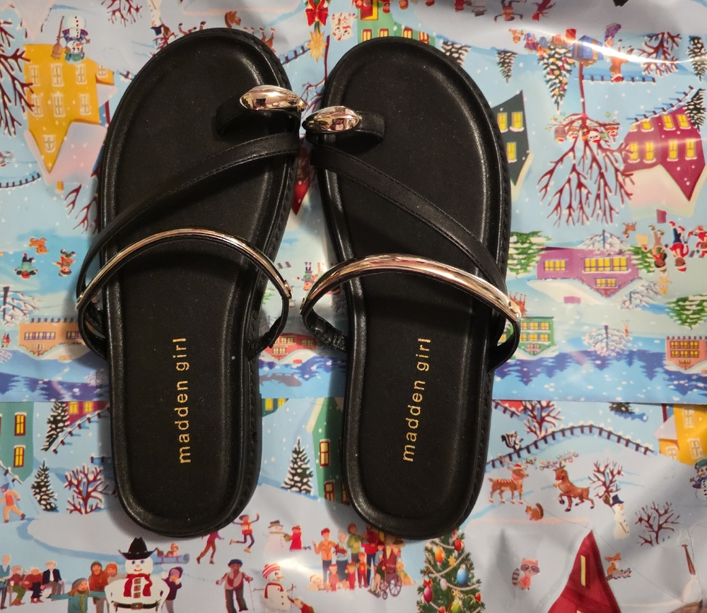 Madden Girl Black Sandals with Gold Details